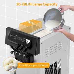 Commercial Soft Serve Ice Cream Maker Machine 3 Head Countertop, 2200W Heavy-Duty Frozen Yogurt Dispenser for Restaurants, Fast Serving & Easy Clean (YKF-8216T, 110V)