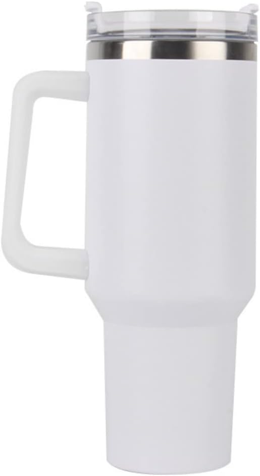 40oz Insulated Travel Mug Tumbler With Handle and Straw,Stainless Steel Double Wall Vacuum Cup Keep Drink Cold and Hot (White)