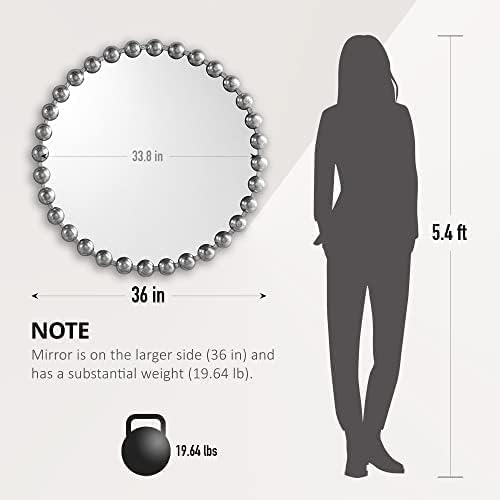 Madison Park Round Mirror, Metal Frame Circle Mirror 27 inch, Wall Art Decor Mounted Hanging for Entryway, Bathroom, hallway, Living Room, Vanity, Marlowe, Silver