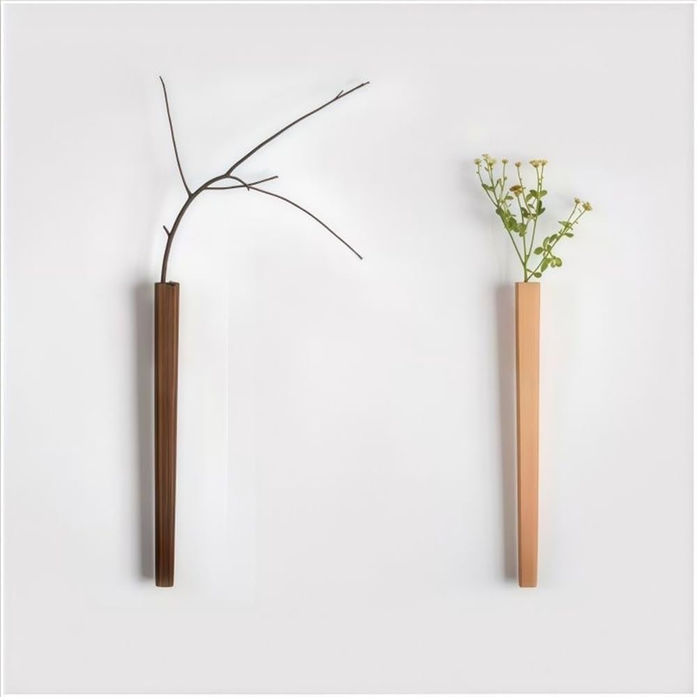 Wooden Wall Vase, Boho Hanging Planter for Indoor Plants & Flowers, Farmhouse Wall Hanging Pocket Planter for Greenery, Wood Wall-Mounted Planters for Living Room Kitchen Office Home Decor (Dark)