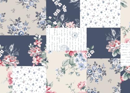 Brilliant Sunshine Roses in Beige Quilt Set, 3-Piece Bedding Sets, Lively Patchwork Design, Washable and Reversible Bedspread, Soft Lightweight Coverlet, All-Season, King/Cal King, Vintage Indigo