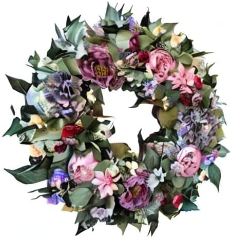 WANNA-CUL 24 Inch Spring Wreaths for Front Door Decor, Spring Front Door Wreath with Pink&Purple Peony Floral and Vintage Blue Hydrangea Flower for Wedding or Indoor&Outdoor Wreath Decoration
