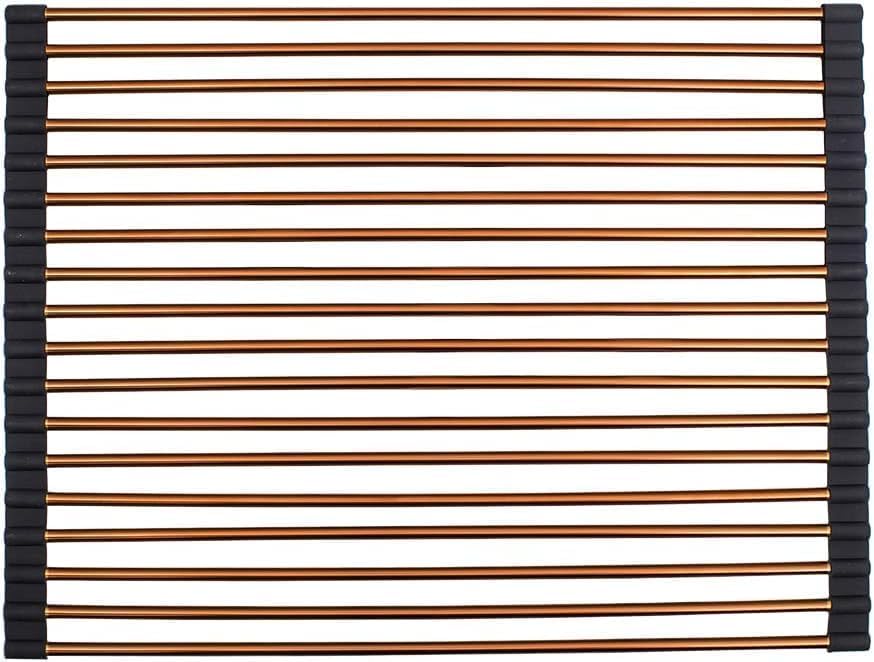 Strictly Sinks Stainless Steel Roll Up Dish Drying Rack – Copper 17 Inch Over The Sink Drying Rack Ideal for Workstation Sinks Only – Multipurpose Foldable Kitchen Dish Rack (17-3/8″ x 13″ x 3/8″)