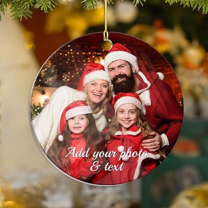 Personalized Photo Round Acrylic Ornament - Customized Keepsake Gifts for Family, Create Your Own Xmas Home Decorations