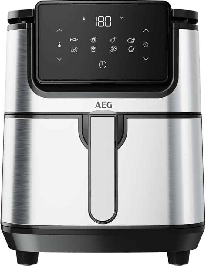 AEG AF6-1-4ST Heißluftfritteuse/Frittieren/Grillen/Braten/Backen ohne/wenig Öl / 8 Programme / 3,5 l Fassungsvermögen/spülmaschinenfest/LED Touch-Display/programmierbar/Edelstahl