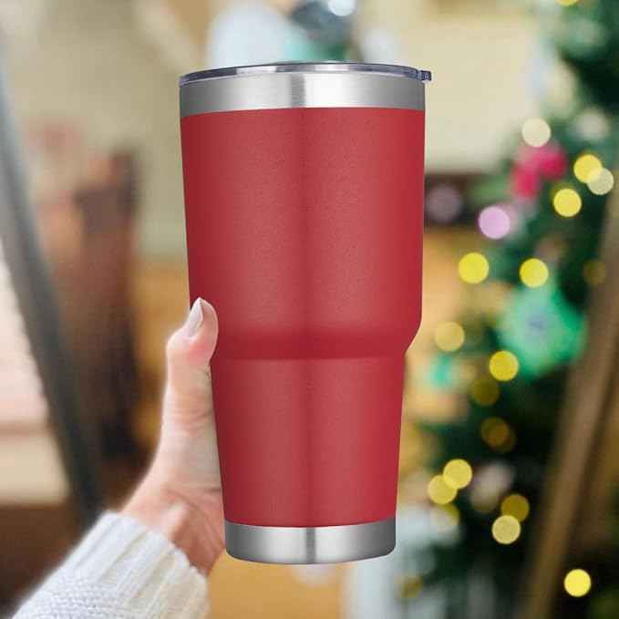DOMICARE 30 oz Tumbler with Lid and Straw, Stainless Steel Tumblers Bulk, Insulated Vacuum Double Wall Travel Coffee Mug, Durable Powder Coated Tumbler Cup (Red, 1)
