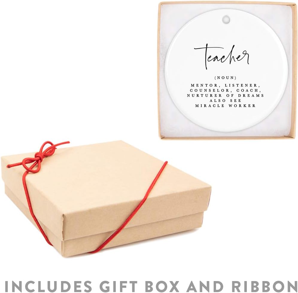 Andaz Press Round Ceramic Porcelain Christmas Tree Ornament for Teacher Thank You Gift, Teacher Definition, (Noun), Mentor, Listener, Counselor, Nurturer of Dreams, Also See Miracle Worker, 1-Pack