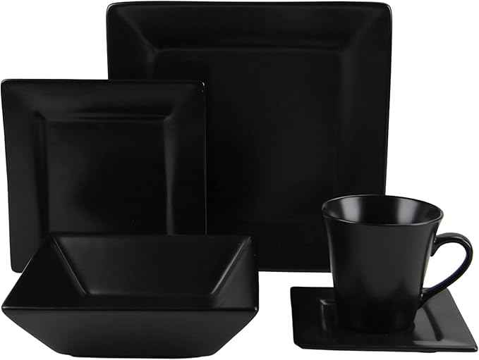 10 Strawberry Street Nova Square 30 pc Dinnerware Set, Matte Black