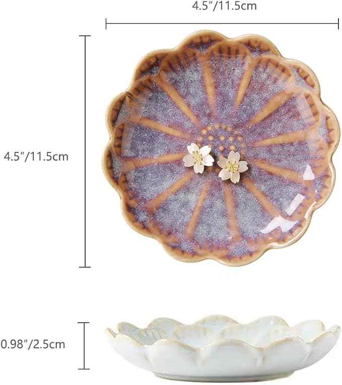 Lotus Ring Holder Dish Small Indoor Ash Tray, Ceramic Dessert Plate Trinket Jewelry Holder Organizing Necklace Earrings for Parents Friends Sister, Deep Purple. All Jewelries Are NOT Included.