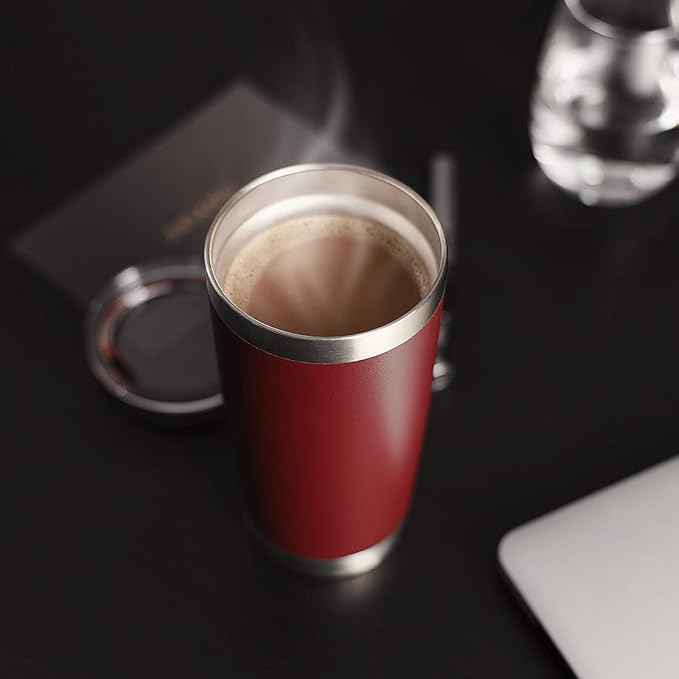 DOMICARE 20oz Stainless Steel Tumbler Bulk with Lid, Double Wall Vacuum Insulated Travel Mug, Powder Coated Coffee Cup, Powder Red, 1 Pack