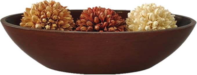 Hosley 14.5 Inch Dark Brown Wood Oval Bowl, Rustic Decorative Centerpiece for Dry Potpourri & Orbs, Elegant Home & Office Decor, Ideal Gift for Weddings, Spas & Reiki