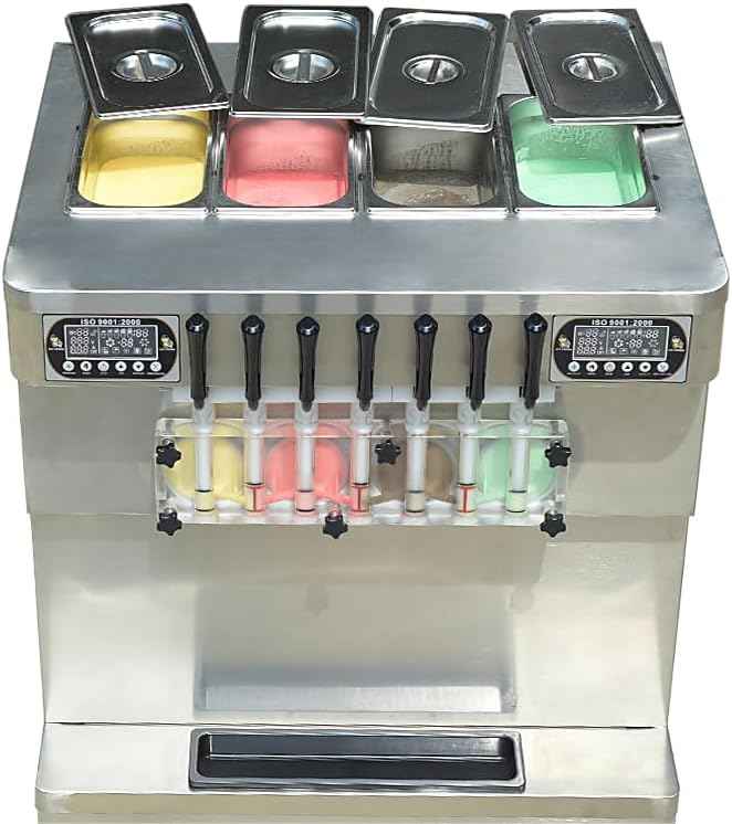 Kolice Commercial Heavy Duty ETL 7 Flavors Soft Serve Ice Cream Machine, 4+3 Mixed Frozen Yogurt Ice Cream Maker-Upper Tanks Refrigerated, Auto Counting | 110V 3800W
