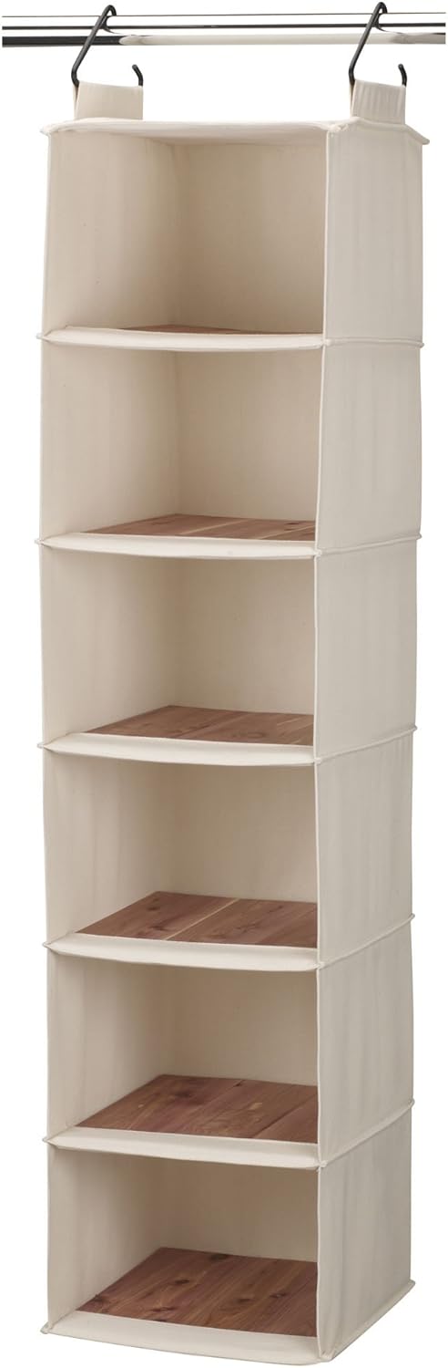 Household Essentials Cedarline 6-Shelf Hanging Closet Organizer, Heavy-Duty Cotton Canvas, Breathable, Versatile, Compact, Perfect for Rod or Wire Closets, Natural - Lumora Casa