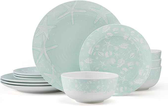 Pfaltzgraff Venice 12 Piece Outdoor Melamine Dinnerware Set, Service for 4,Teal