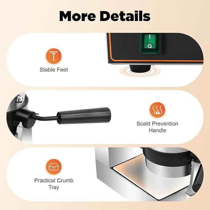 Burger Waffle Maker, Commercial ufo Burger Machine, Electric Burger Waffle Maker Machine, 110V Non-Stick Double-Sided Heating with Adjustable Temperature (122-572°F) & Timer, 180° Rotatable