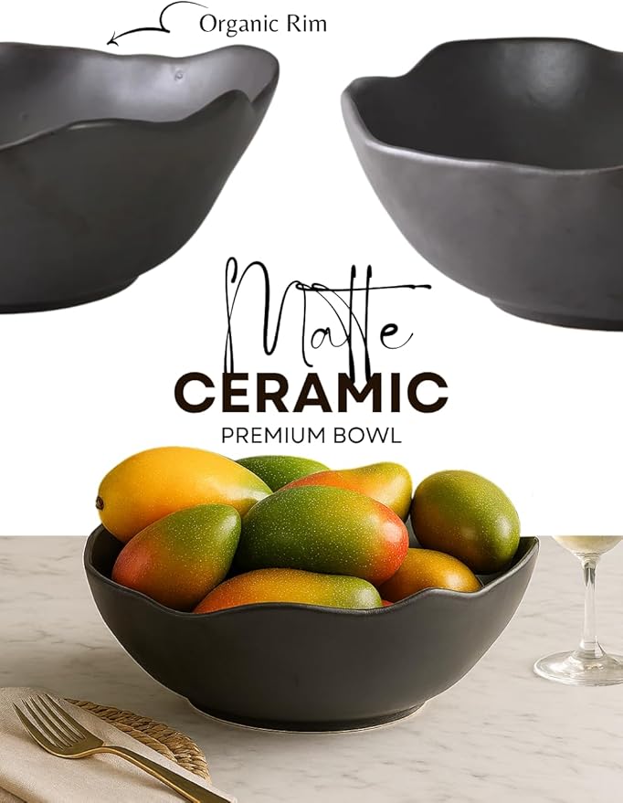 Serene Spaces Living Ceramic Collection of Plates, Bowls, Vases- Dinnerware, Centerpiece for Vintage Weddings, Events (Black - XXL - Pack of 4)