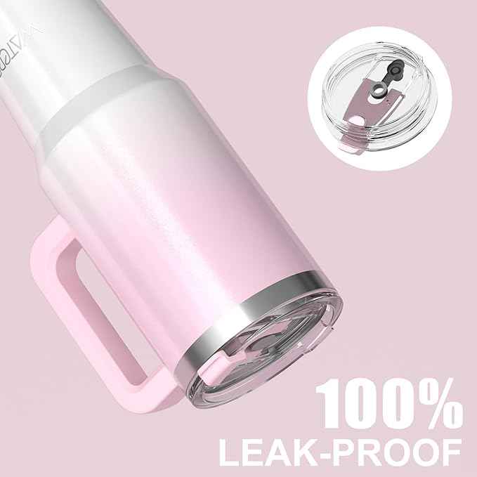 30 oz Shiny Tumbler with Handle and Straw,Stainless Steel Tumbler with Lid and Straw,Insulated Travel Mug(Cold for 34 Hours),Water Bottle for Iced Tea,Coffee (Pink)