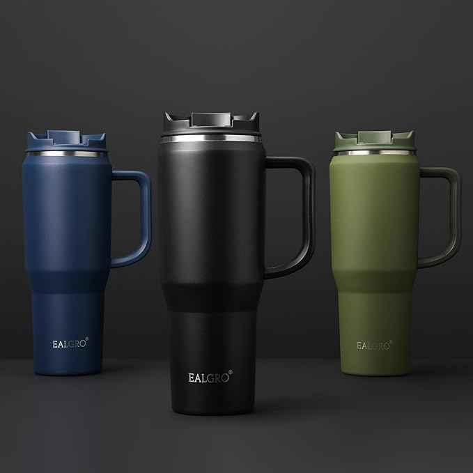 EALGRO 40 oz Tumbler with Handle, Insulated Tumblers with Lid and Straw, Large Metal Sports Water Bottle Jug, Thermal Stainless Steel Travel Coffee Mug Cup, Blush