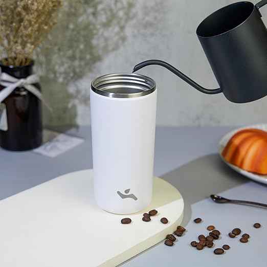 Konokyo Tumbler with Lid, 12 oz Travel Coffee Mug Double Wall Vacuum Stainless Steel Thermal Metal Cup Insulated Water Bottle,Beige