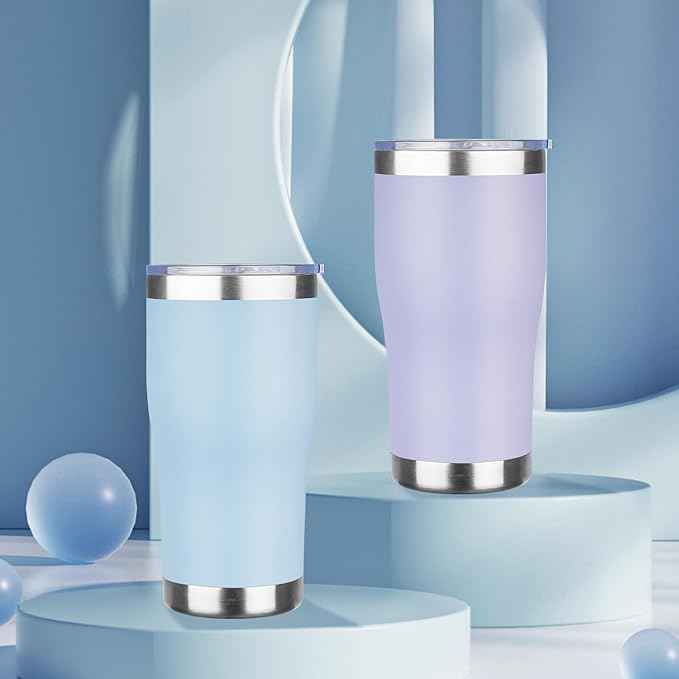 MEZMUT 1 Pack 20oz Insulated Coffee Tumbler with Lid and Straw Double Wall Vacuum Insulated Cup Stainless Steel Travel Mugs Leakproof Powder Coated Tumbler for Indoor Outdoor(Sky Blue)