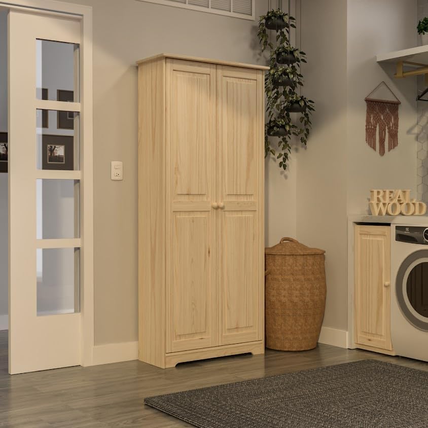 Pantry Cabinet Storage Cabinet with 2 Doors Solid Wood - Adjustable Shelves for Kitchen, Dining Room, or Utility Room Organization