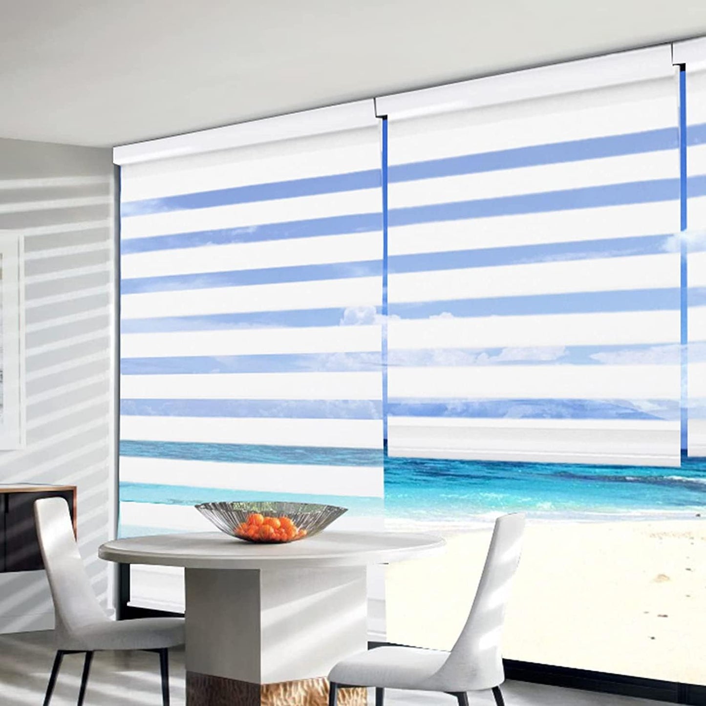 Joydeco White Sheer Zebra Blinds for Windows Cordless 70 Inch Wide,Privacy Light Filtering Dual Layer Roller Shades for Home Office Bedroom, 70" W×75" H