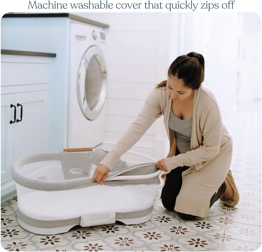 HALO BassiNest Luxe Swivel Sleeper - Over-Bed Baby Bassinet with 360° Rotation, Vibrations, White Noise, and Safe Close-Sleeping Design, Dove Grey Tweed