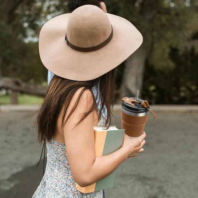 SPLMIFA Travel Coffee Mugs Leak-Proof, Reusable Coffee Cups with Lids, Stainless Steel Vacuum Insulated Coffee Tumblers, Thermal Insulation Cups for Men and Women Hot & Cold Drinks(4th-Brown, 16OZ)