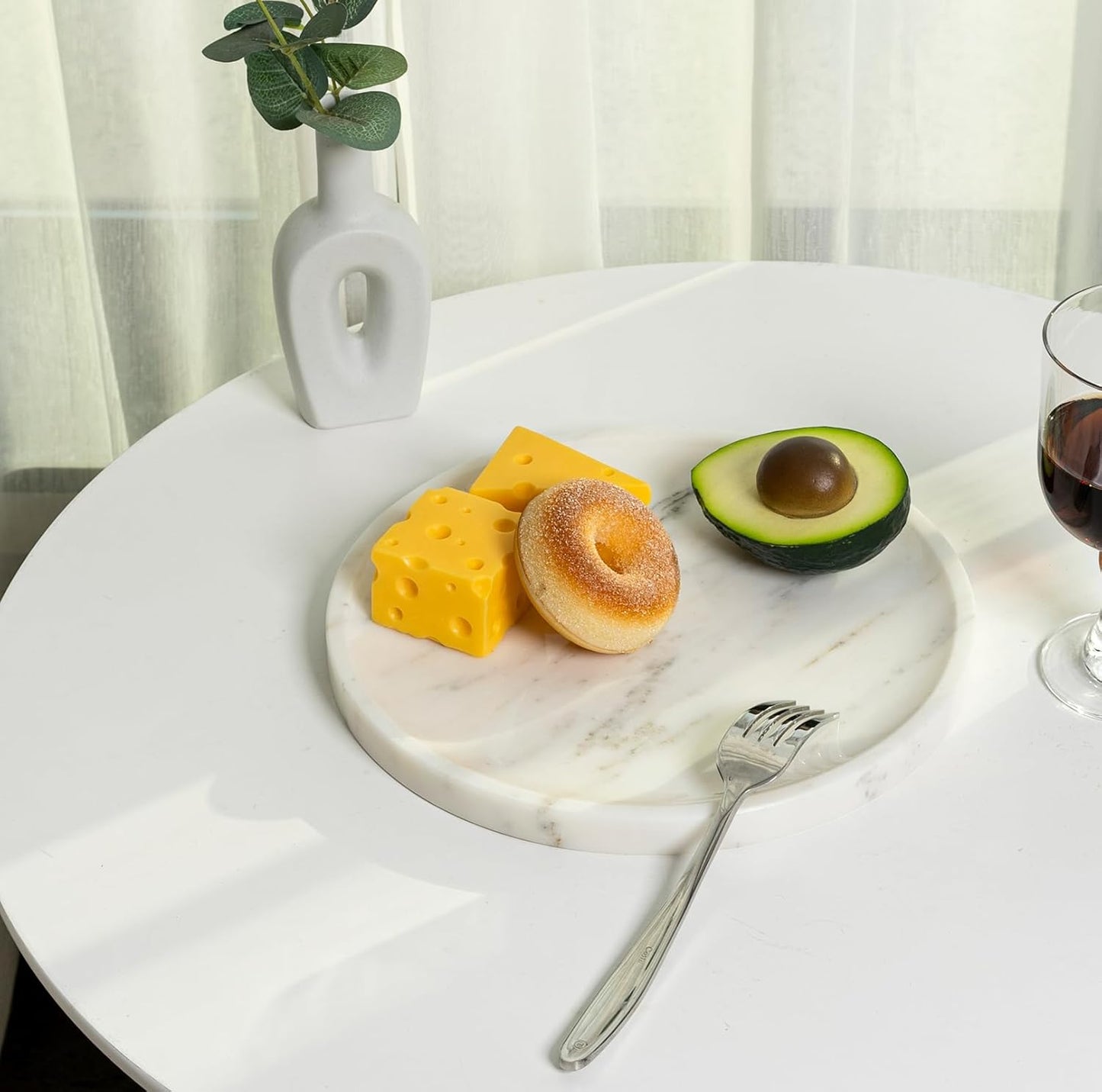 Natural Round Marble Tray - Luxury Decorative Serving Tray for Coffee Table, Bathroom Vanity, Dresser & Kitchen Countertop - Stone Organizer for Jewelry, Perfume, Candle, Home Decor -Statuario