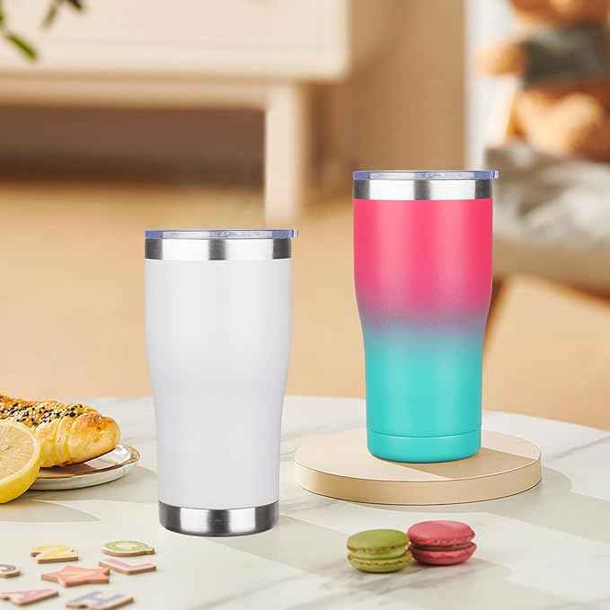 MEZMUT 20oz Coffee Tumbler with Lid and Straw Double Wall Vacuum Insulated Cup Stainless Steel Travel Mugs Insulated for Hot Cold Leakproof Powder Coated Tumbler for Indoor Outdoor(White, 6)