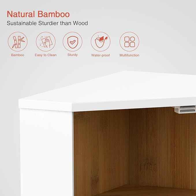 Goozii White Corner Bread Box for Kitchen Countertop, 2 Tier Breadbox for Sourdough Loaf, Modern Bread Storage Container for Island Counter Top Organizer, Cabinet Cupboard Pantry Shelf (Bamboo Wood)