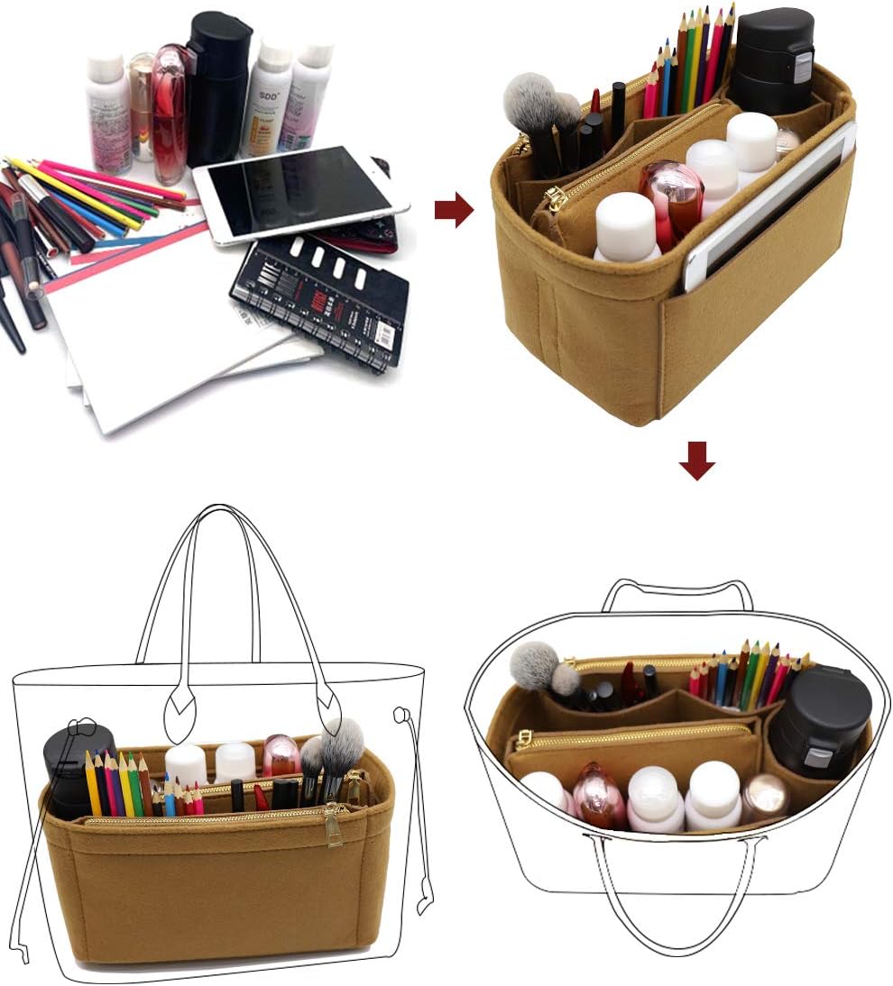 LEXSION Felt Purse Bag Organizer Insert with zipper Bag Tote Shaper Fit Speedy Neverful PM MM