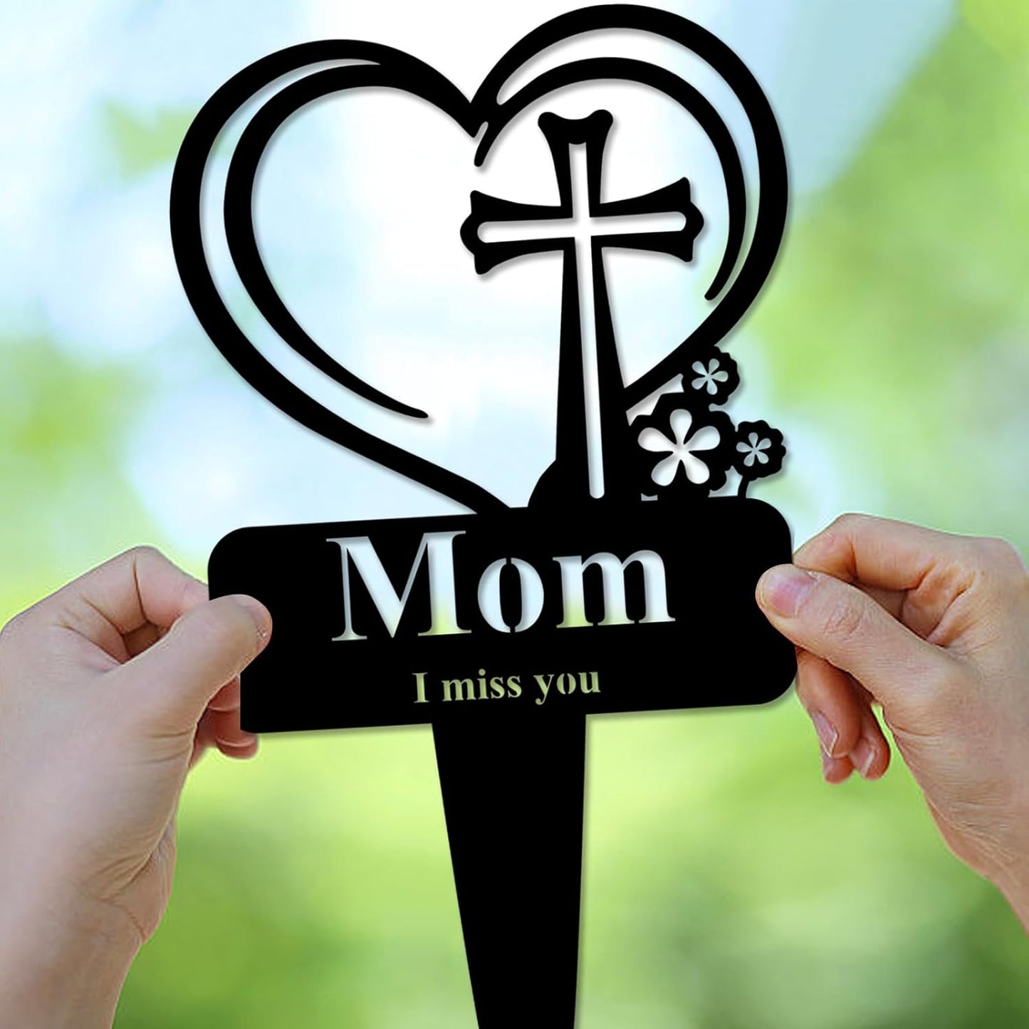Grandma Memorial Grave Stake, Cemetery Decorations for Grave Markers 12.5 x 7.2 inch Heart Metal Sympathy Stakes Graveside Plaque Decor Sign for Grandma Graves, Yard, Garden - Black-Grandma
