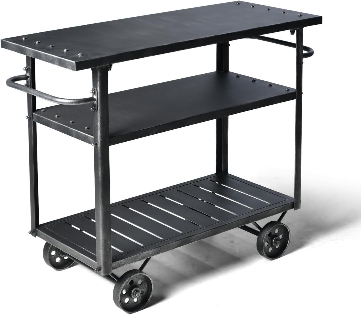 Industrial 3 Tier Mobile Bar Cart Rustic Metal Serving Cart with Wheels and Side Handles Vintage Rolling Kitchen Stand Cart-LxWxH: 36.2 * 15.75 * 30.5inch