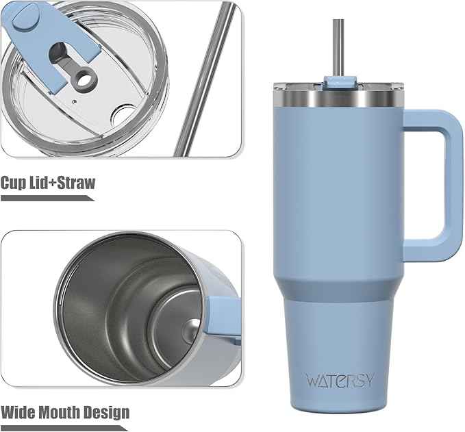 20 oz Tumbler with Handle,Tumbler with Lid and Straw,Double Wall Insulated Cup Stainless Steel Travel Mug(Cold for 34 Hours),Water Bottle for Iced Tea,Coffee,Cold Beverages(Smog Blue)