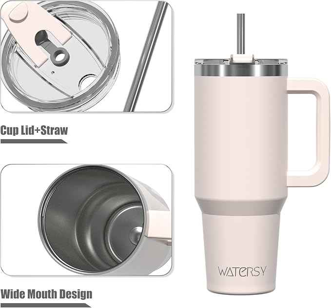 20 oz Tumbler with Handle,Tumbler with Lid and Straw,Double Wall Insulated Cup Stainless Steel Travel Mug(Cold for 34 Hours),Water Bottle for Iced Tea,Coffee,Cold Beverages(Ivory Beige)