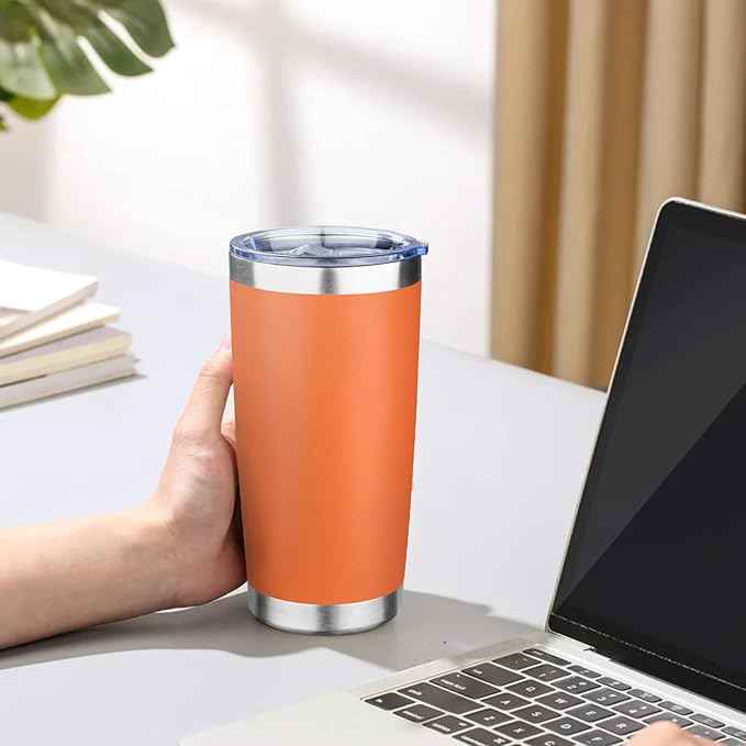 20oz Tumbler with Lid Double Wall Vacuum Insulated Travel Coffee Mug Stainless Steel Thermal Cup Powder Coated Sturdy Coffee Tumbler Bulk for Hot and Cold Beverages (Multicolor-1,6)