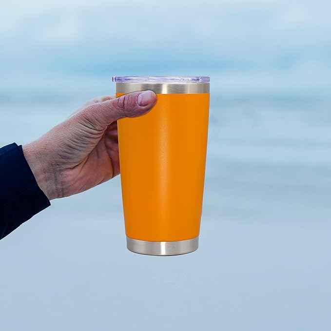 20 oz Tumbler Coffee Travel Tumblers Bulk with Lid Stainless Steel Double Wall Vacuum Insulated Mug Powder Coated Cups fit Car Cupholder for Hot and Cold - Orange, 12Pack