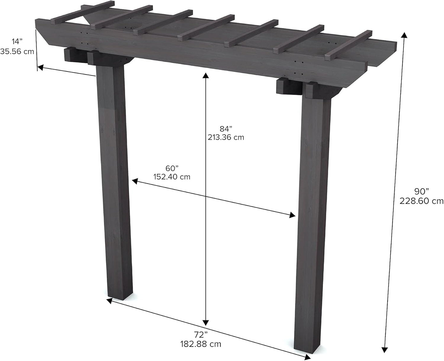 Vita Charcoal Gray Wildwood Cedar Arbor – 72" W x 90" H, Garden Arch for Climbing Plants, Wedding Ceremony & Backyard Décor, Durable Two-Post Trellis, Easy Assembly, for Parties & Celebrations