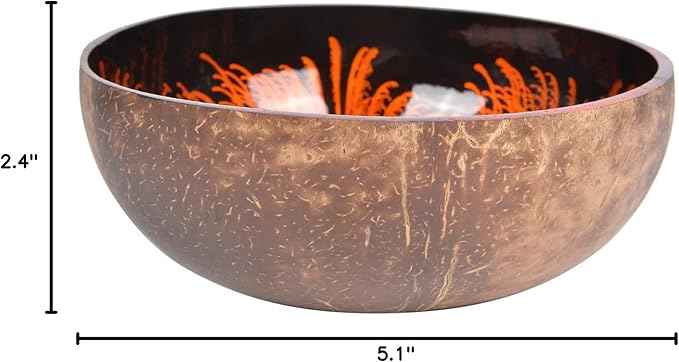 ChezMax Natural Coconut Bowl Mother of Pearl Inlaid Shell Bowls Key Bowl for Entryway Table Candy Container Nuts Holder Fruits & Dry Snack Storage Bowl Round Handcrafted Bowl for Decoration