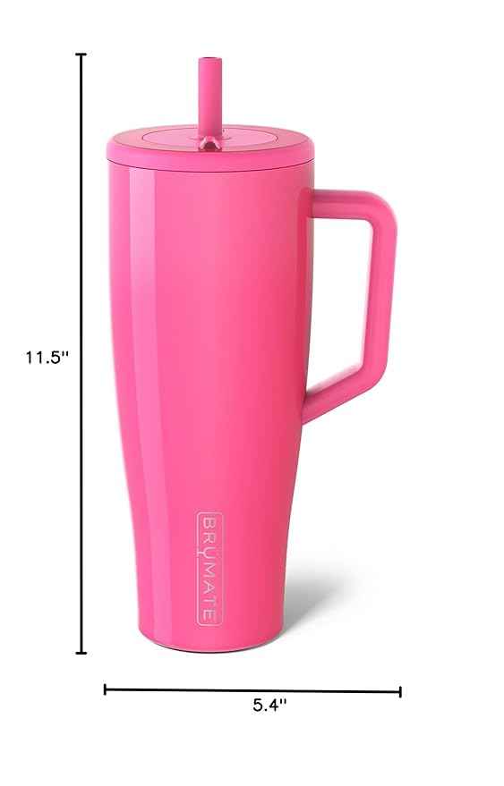 BrüMate Era 40 oz Tumbler with Handle and Straw | 100% Leakproof Insulated Water Bottle Tumbler with Lid and Flexible SoftSip Straw | Made of Stainless Steel | Cup Holder Friendly | 40oz (Neon Pink)