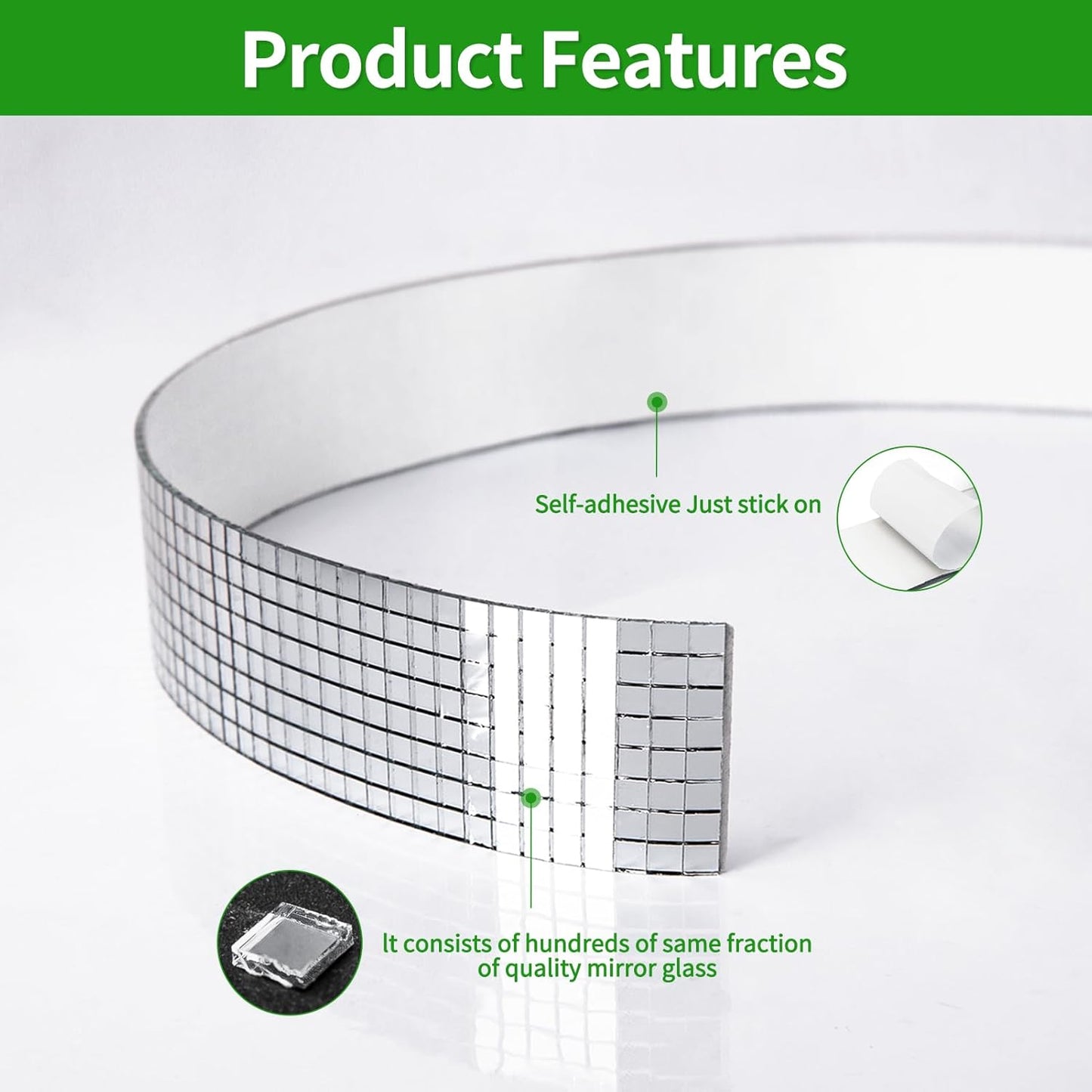 LONGKING 5664 Pieces Self-Adhesive Mirror Tiles, Square Mirror Stickers Mosaic Tiles, Glass DIY Craft Decoration, Disco Ball Tiles (Silver, A Large Roll)