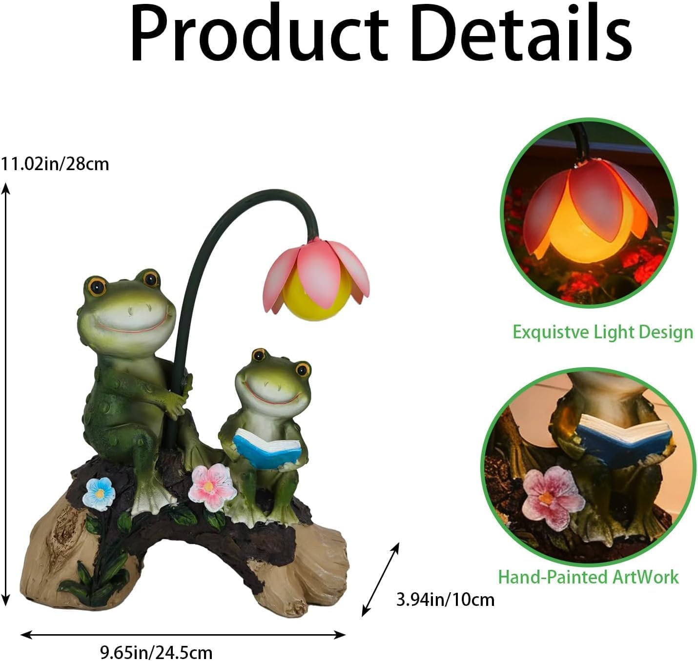 Solar Powered Frog Garden Statue with LED Flower Light, Resin Frog Family Figurine for Outdoor Patio Yard Lawn Decor, Cute Animal Garden Sculpture