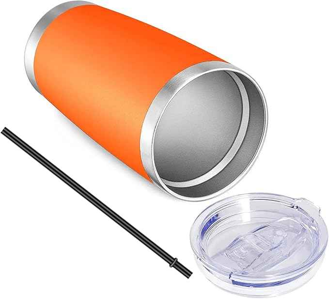 VEGOND 20oz Tumbler with Lid and Straw Stainless Steel Tumbler Cup Bulk Vacuum Insulated Double Wall Travel Coffee Mug Powder Coated Coffee Cup, Orange, 12 Pack