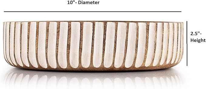 Kimona Fruit Bowls Wood Fruit Bowl or Decorative Bowl for Table Décor for Kitchen Counter or Farmhouse Christmas Centerpiece (10" X 10" X 2.5")
