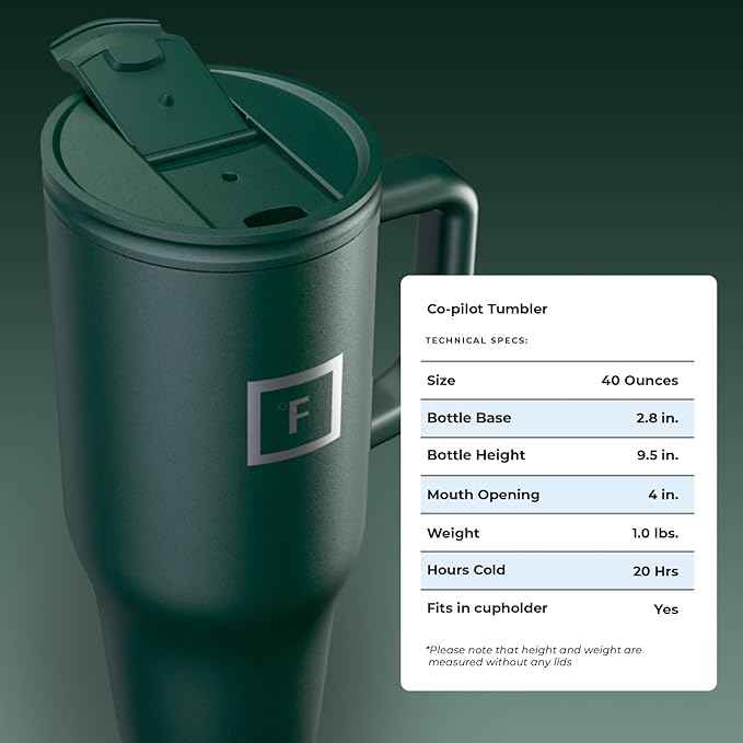 IRON °FLASK Co-Pilot 40 oz Insulated Tumbler with Straw & Flip Cap Lids - Cup Holder Bottle for Hot or Cold Drink - Leak-Proof, Double Walled - Water, Coffee Portable Travel Mug - Dark Pine