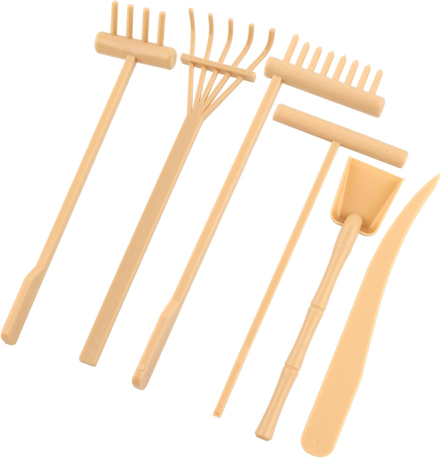 6 Pcs Mini Zen Garden Rake Tools, Miniature Tabletop Rock Zen Sand Rake Set with Pushing Drawing Pen 3 Small Rakes, Mini Sand Stamp Rakes, Meditation Rock Garden Accessories(Beige)