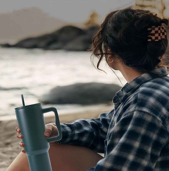 40 oz Tumbler with Handle and Straw & 6PCS Cup Accessories for 40 oz Cup - Vacuum Insulated Stainless Steel Double Wall Water Bottle Travel Coffee Mug - Holiday Gifts for Women Men (Forest)