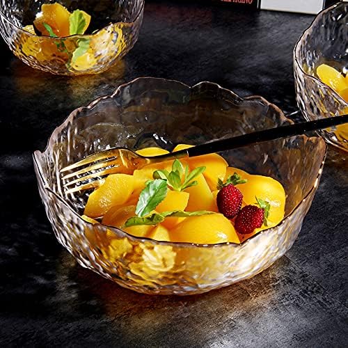 Glass Salad Bowl Irregular Lotus Flower Shape Serving Bowls, Mixing Nut Bowls for Kitchen Fruist, Snack, Dessert, and Ice Cream Candy Dishes (Crystal Clear with Gold Rim, 4.9")