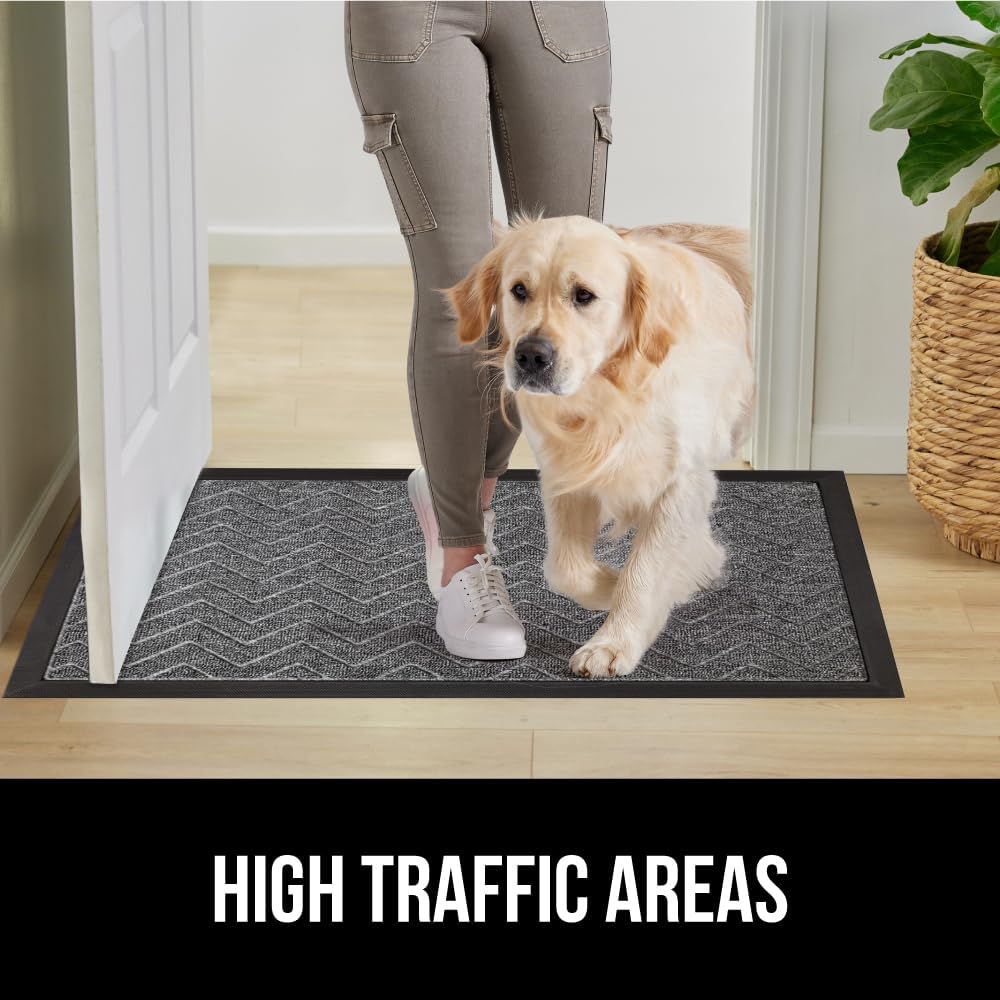 GORILLA GRIP 100% Waterproof All-Season WeatherMax Doormat 35x23, US Designed Natural Rubber, Stain and Fade Resistant, Low Profile Indoor Outdoor Door Mats, Easy Clean Patio Mat, Steel Chevron